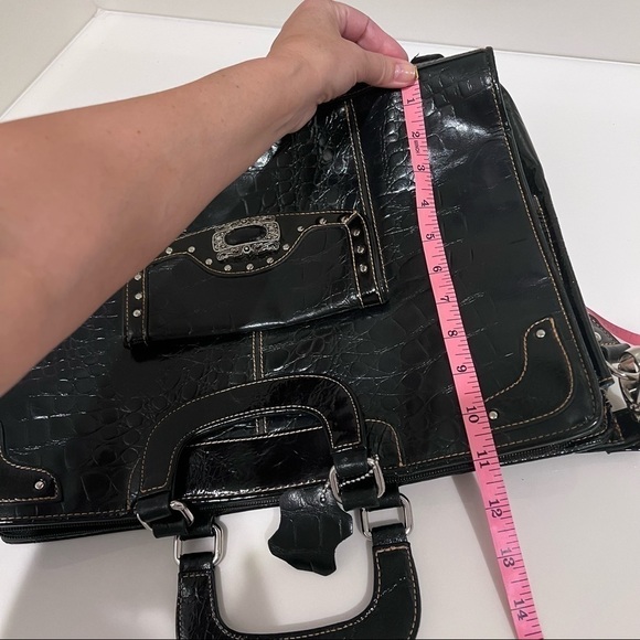 Lawyer’s bag top handle Leather croc embossing patent leather briefcase Retro - Picture 13 of 16